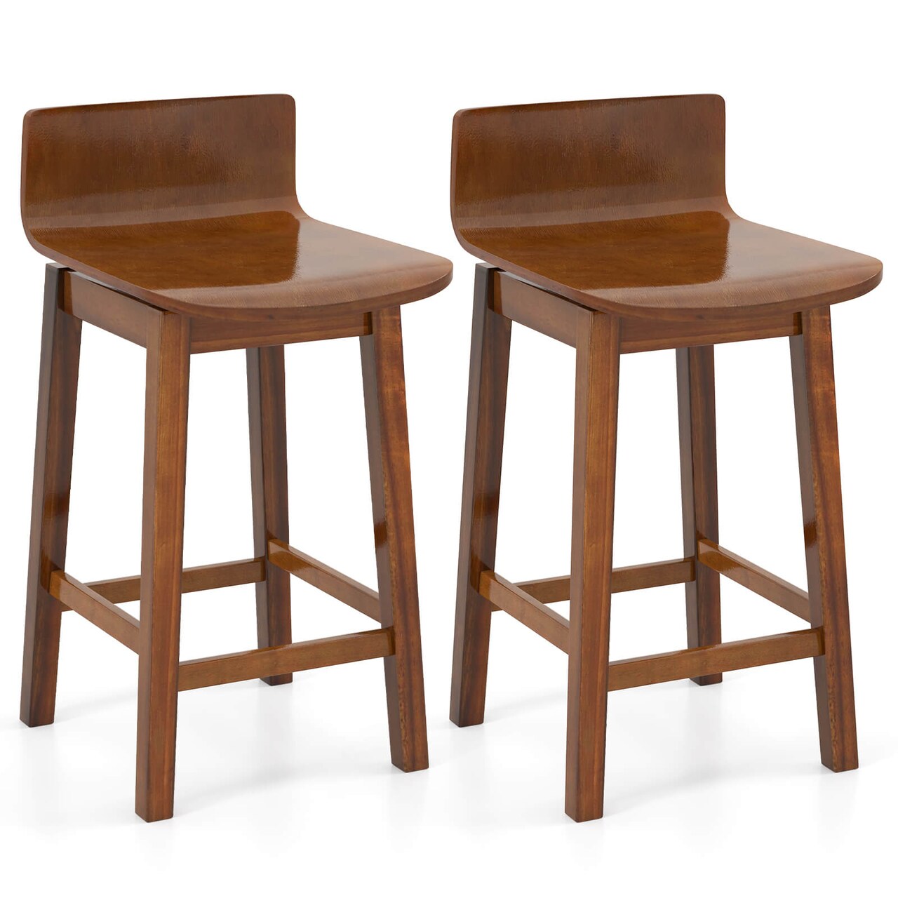 Costway 24.5" Counter Height Bar Stools Set of 2/4 with Footrest Solid Rubber Wood Legs Walnut/White/Black